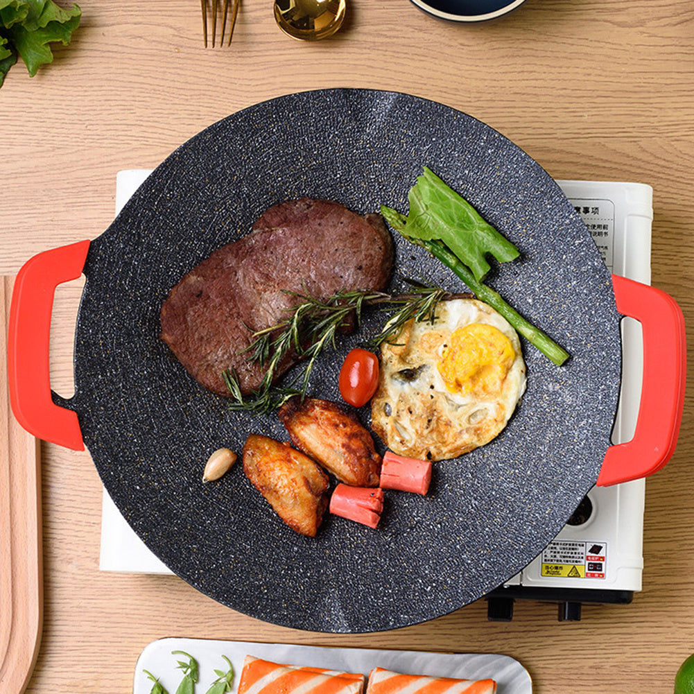 Portable Korean BBQ Grill Plate – Non-Stick Round Maifan Stone Baking Pan (30–36cm)
