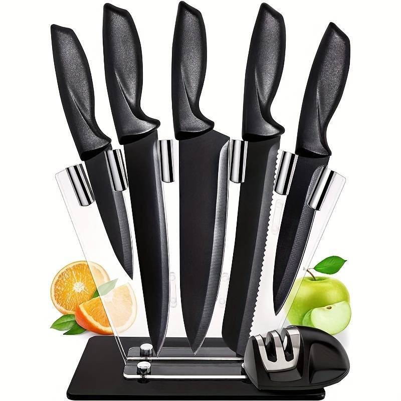 7-Piece High Carbon Stainless Steel Knife Set with Ergonomic Handles, Sharpener & Acrylic Stand – Premium Kitchen Gift Set