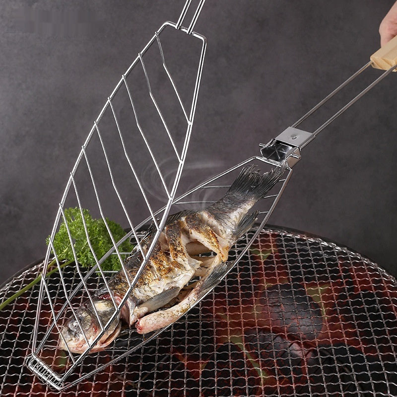 Grilled Fish Clip for BBQ – Removable Toast Clamp Tool | Iron Wire Ship-Style Grill Accessory for Household & Outdoor Cooking
