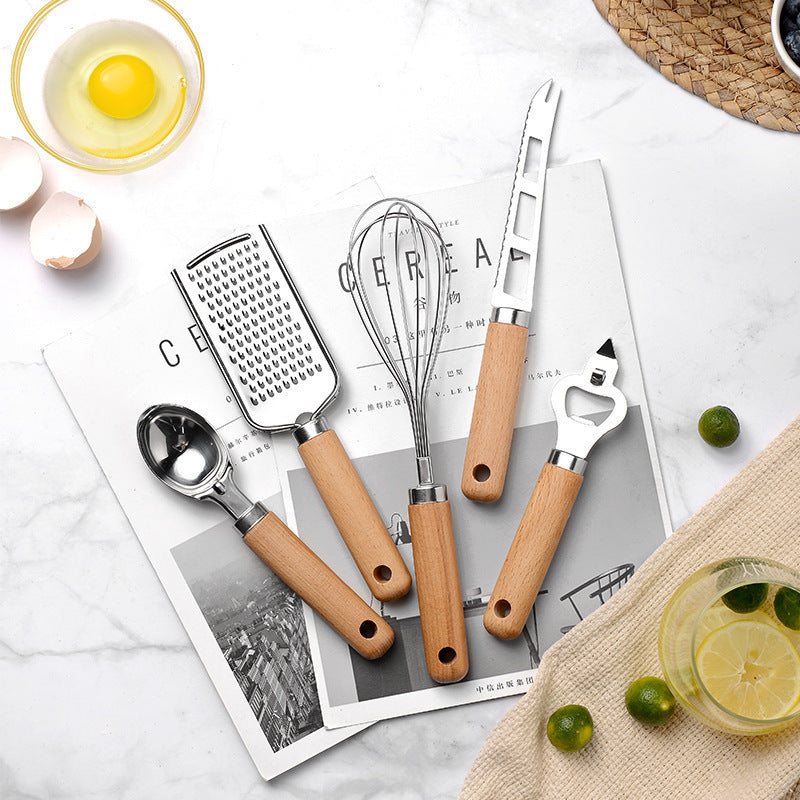 Modern Creative Kitchen Gadget Set with Wooden Handle