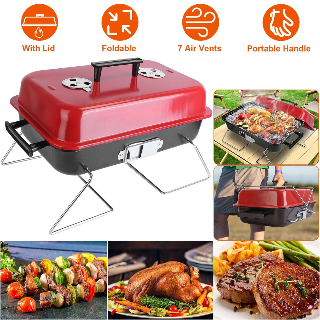 Portable Charcoal Grill with Lid – Lightweight & Foldable

