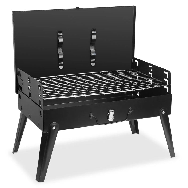 16.7x10x17.7in Foldable BBQ Suitcase Grill – Portable Charcoal Grill Shelf for Outdoor Camping, Picnics & Garden Grilling