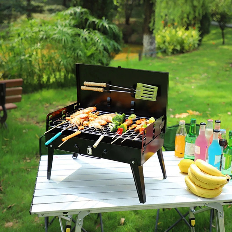 16.7x10x17.7in Foldable BBQ Suitcase Grill – Portable Charcoal Grill Shelf for Outdoor Camping, Picnics & Garden Grilling