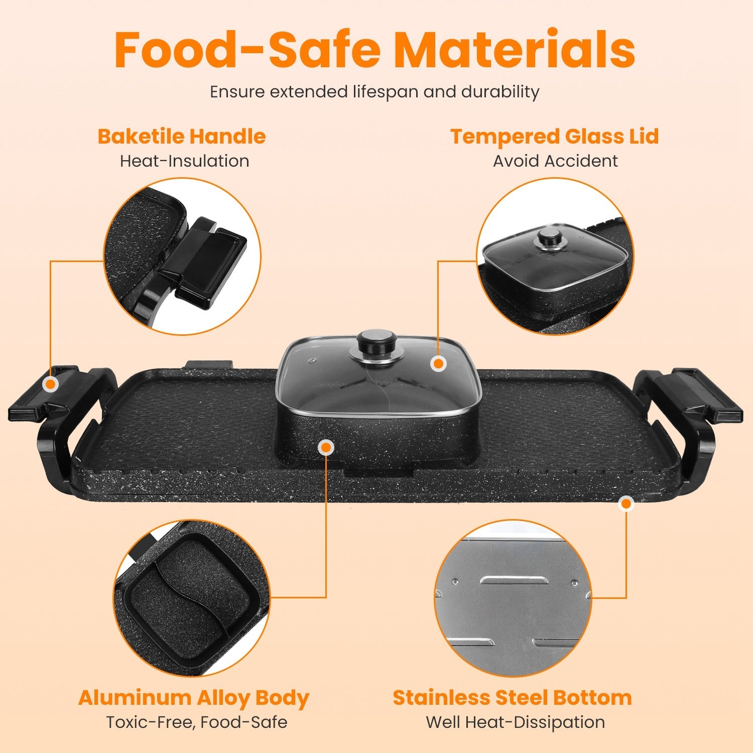 2-in-1 Electric Hot Pot with Smokeless Korean BBQ Grill – 2800W Non-Stick Shabu Shabu Combo with Independent Temperature Control