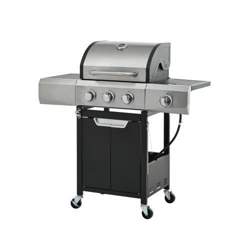 Outdoor 3-Burner Propane Gas Grill with Side Burner & Cover – Stainless Steel BBQ for Camping & Garden Cooking
