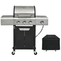Outdoor 3-Burner Propane Gas Grill with Side Burner & Cover – Stainless Steel BBQ for Camping & Garden Cooking
