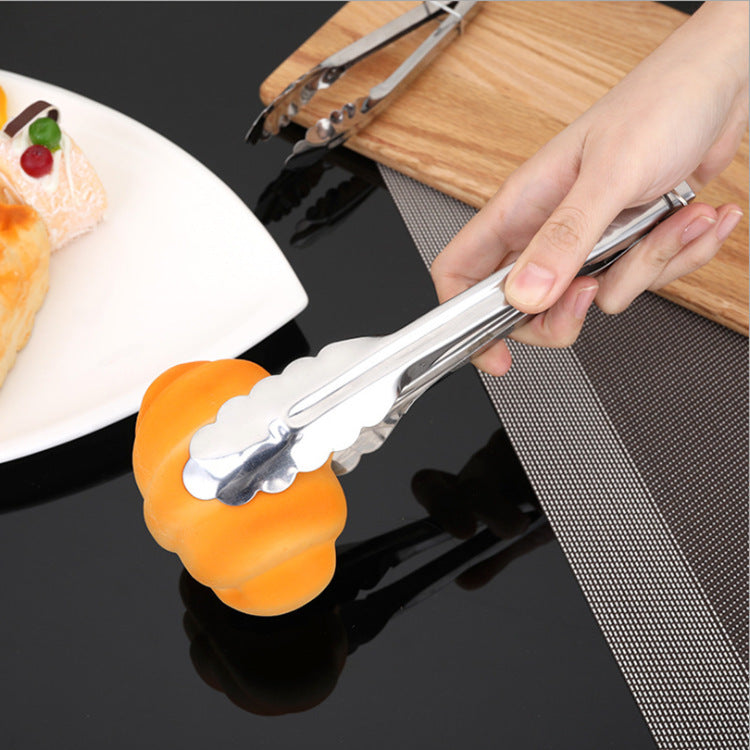 Plum-Shaped Stainless Steel BBQ Steak Tongs – Mirror Polished Food Clamp
