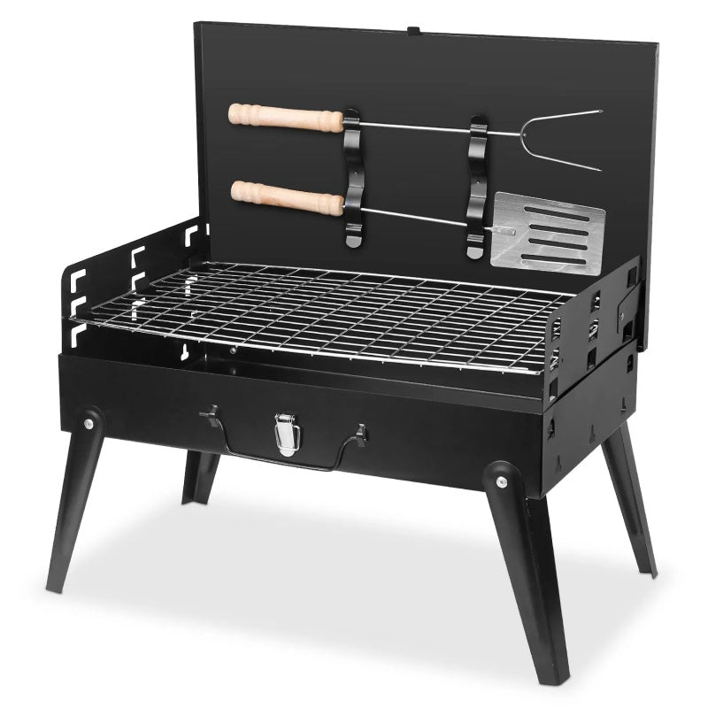 16.7x10x17.7in Foldable BBQ Suitcase Grill – Portable Charcoal Grill Shelf for Outdoor Camping, Picnics & Garden Grilling