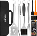 Grilljoy 8PCS Heavy Duty BBQ Grill Tools Set – Extra Thick Stainless Steel Spatula, Fork, Tongs, Grill Cleaning Brush & Portable Storage Bag – Complete Barbecue Accessories Kit for Men
