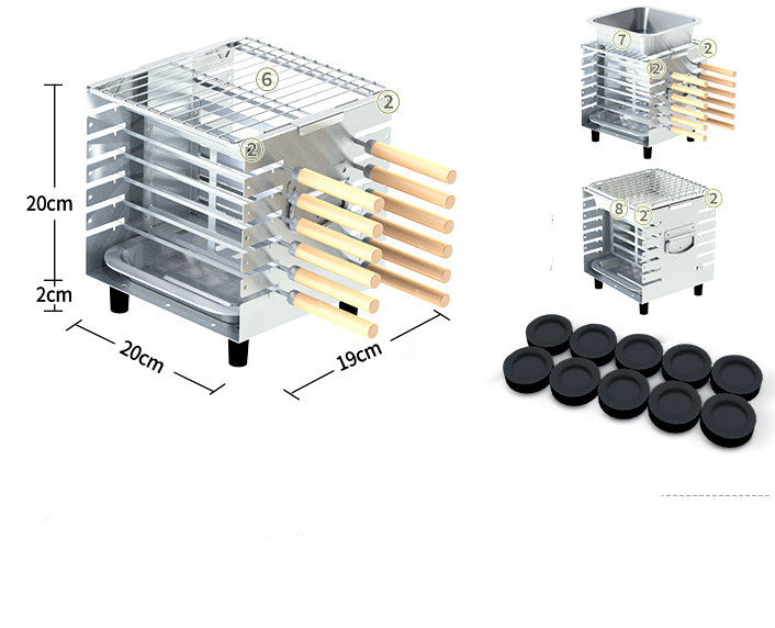 Smokeless Stainless Steel Skewer BBQ Grill – Compact & Efficient for 1-2 People