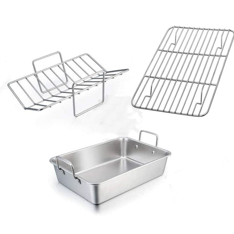  Premium Stainless Steel Baking Tray and Grill Set – 3-Piece Square Outdoor BBQ & Home Baking Cookware