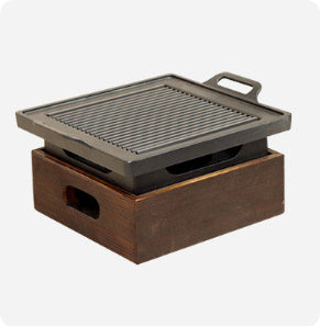 Wooden Base Korean Style Grill Pan – Household Smokeless Baking Tray
