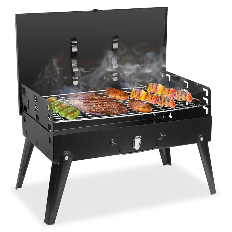 16.7x10x17.7in Foldable BBQ Suitcase Grill – Portable Charcoal Grill Shelf for Outdoor Camping, Picnics & Garden Grilling