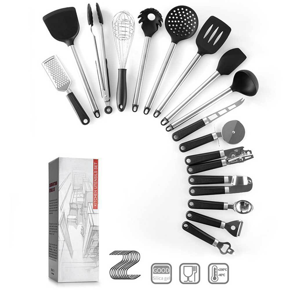 16-Piece Premium Stainless Steel & Silicone Cooking Utensil Set – Modern Kitchen Spatula and Spoon Kit

