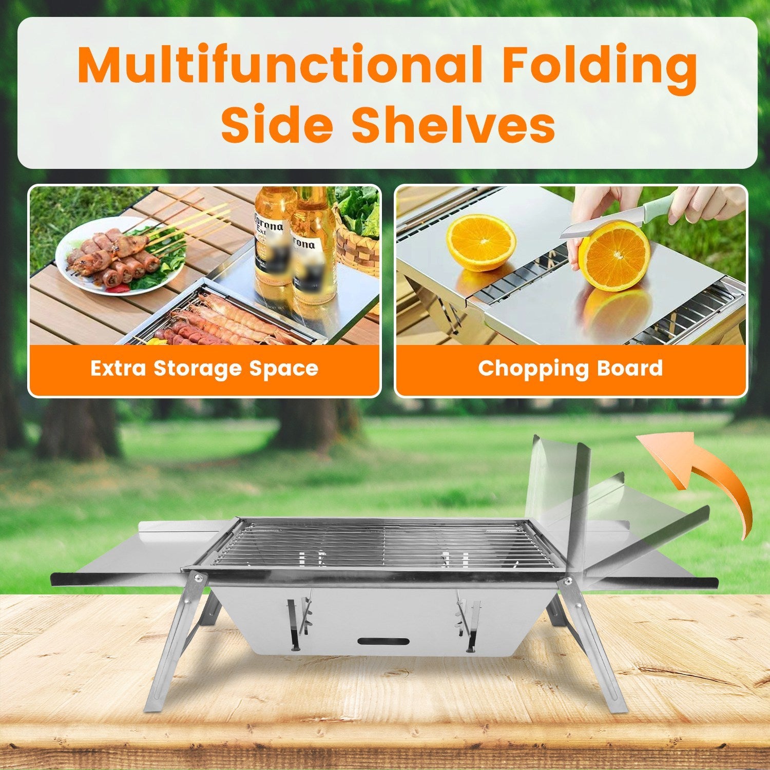 3 in 1 Foldable Charcoal Grill Fire Pit & Slow Cooker | Portable BBQ Grill for Camping & Tailgating - Stainless Steel, Compact & Heat-Resistant

