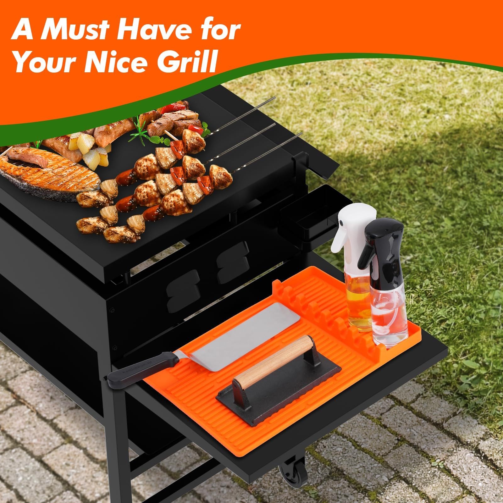 3-in-1 Silicone Grill & Oven Tool Mat – Side Shelf Protector, Griddle Rest, Roasting Pan Pad