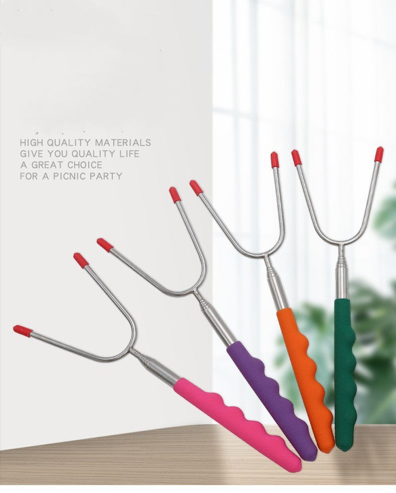 25–85cm Telescopic BBQ Roasting Fork – Korean Style Skewer with Oxford Fabric Bag