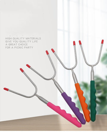 25–85cm Telescopic BBQ Roasting Fork – Korean Style Skewer with Oxford Fabric Bag