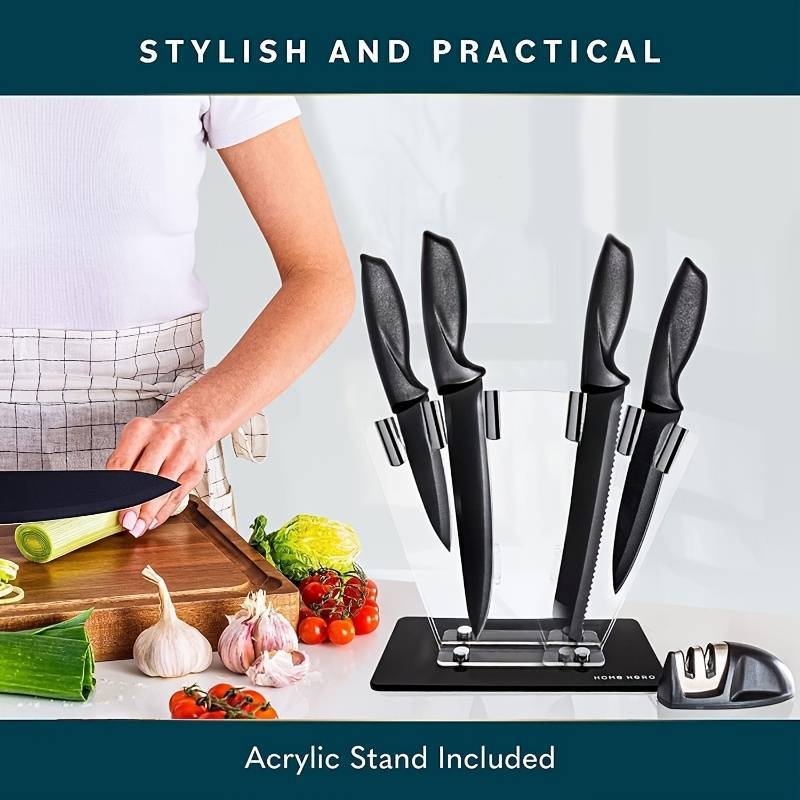 7-Piece High Carbon Stainless Steel Knife Set with Ergonomic Handles, Sharpener & Acrylic Stand – Premium Kitchen Gift Set