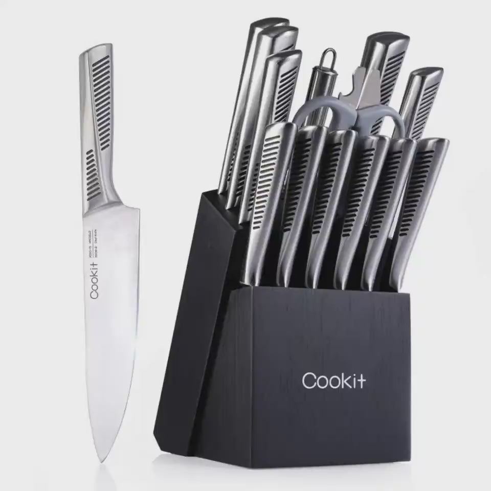 15-Piece Kitchen Knife Set with Wooden Block – German Stainless Steel Knives for Home & Professional Use
